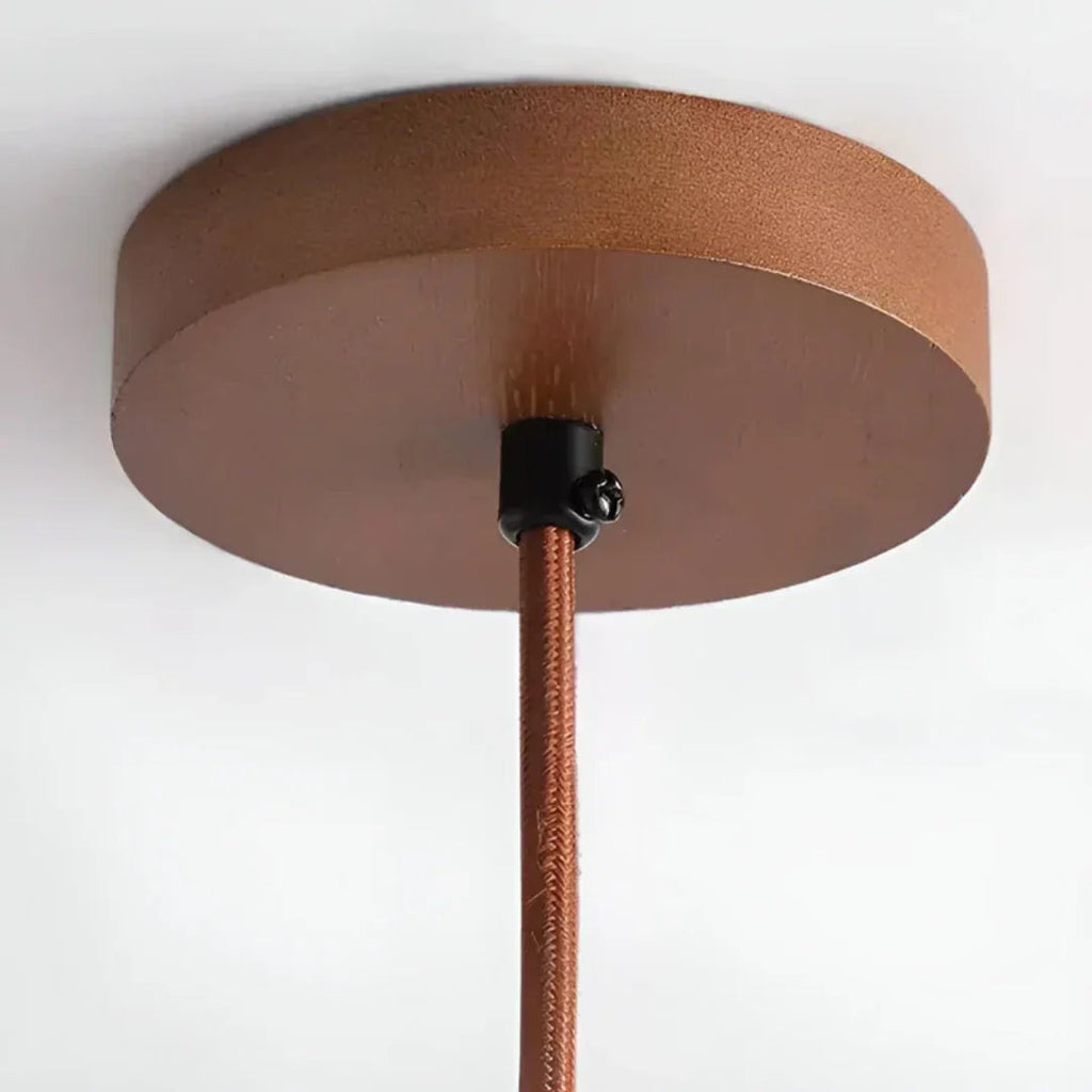 Travertine Hanging Light with Wooden Accent – Adjustable Cord, Warm Glow